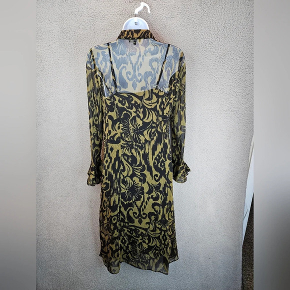 1. State Women's Green & Black Abstract Chiffon Lined Shirt Dress Sz XS - Picture 9 of 12